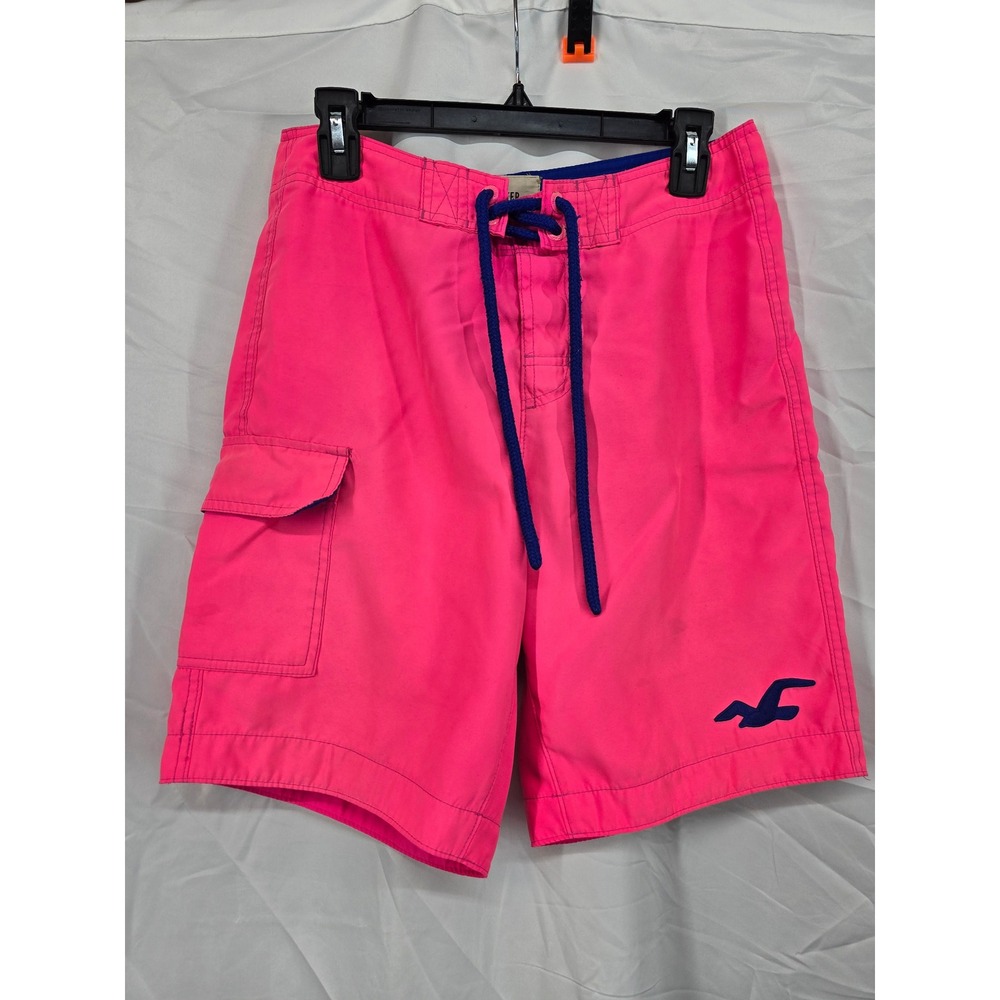 Hollister Mens Neon Pink Board Shorts Swim Trunks Lace Up Cargo Pocket Size S